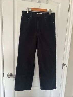 Twik Vintage Style Women’s High Waist Slate Grey Corduroy Straight Leg Pant 90s